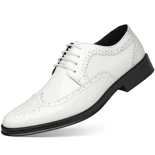 YDNH Formale Oxford-Schuhe for Herren for Schnüren, spitzer Zehenbereich, Brogue-Prägung, Flügelspitze, Lackleder, Derby-Schuhe, Blockabsatz, beständig, rutschfest, rutschfest(Color:Weiß,Size:39 EU) von YDNH