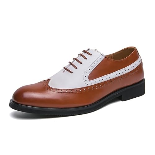 YDNH Formelle Abendschuhe for Männer, for Schnüren, runde Zehenpartie, PU-Leder, zweifarbig, Flügelspitze, Oxford-Schuhe mit Gummisohle, niedriger Schaft, rutschfest, Party(Color:Braun,Size:38 EU) von YDNH