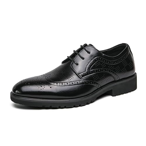 YDNH Formelle Schuhe, Oxford for Herren, for Schnüren, runde Zehenpartie, Brogue, geprägte Flügelkappe, Derby-Schuhe, Blockabsatz, rutschfeste Gummisohle, Hochzeit(Color:Schwarz,Size:39 EU) von YDNH