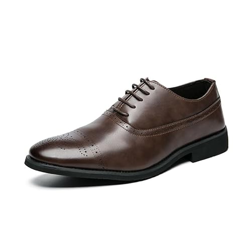 YDNH Formelle Schuhe for Herren, for Schnüren, runde Zehenpartie, Brogue-Prägung, PU-Leder, Cap-Toe-Oxford-Schuhe, rutschfeste Gummisohle, Low-Top-Hochzeit(Color:Braun,Size:40 EU) von YDNH