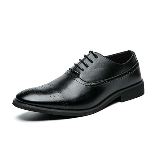 YDNH Formelle Schuhe for Herren, for Schnüren, runde Zehenpartie, Brogue-Prägung, PU-Leder, Cap-Toe-Oxford-Schuhe, rutschfeste Gummisohle, Low-Top-Hochzeit(Color:Schwarz,Size:44 EU) von YDNH