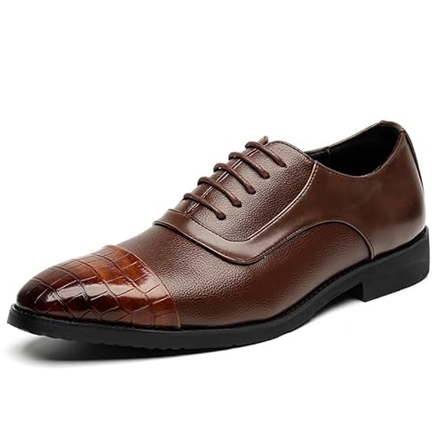 YDNH Formelle Schuhe for Herren, for Schnüren, spitzer Zehenbereich, PU-Leder, Patchwork-Oxford-Schuhe, rutschfest, rutschfest, Blockabsatz, Gummisohle, Hochzeit(Color:Braun,Size:40 EU) von YDNH