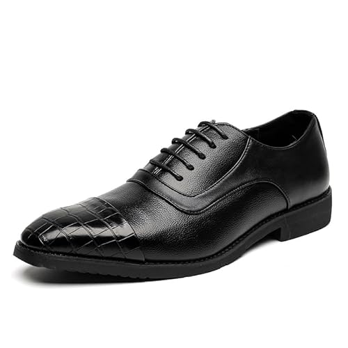 YDNH Formelle Schuhe for Herren, for Schnüren, spitzer Zehenbereich, PU-Leder, Patchwork-Oxford-Schuhe, rutschfest, rutschfest, Blockabsatz, Gummisohle, Hochzeit(Color:Schwarz,Size:43 EU) von YDNH
