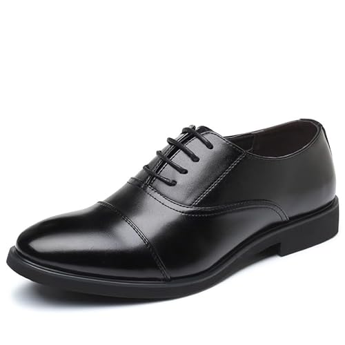 YDNH Formelle Schuhe for Männer, Schnürschuhe, runde Zehenpartie, veganes Leder, Kappenkappe, Oxford-Schuhe, Gummisohle, rutschfest, Blockabsatz, Rutschfester Abschlussball(Size:41 EU) von YDNH