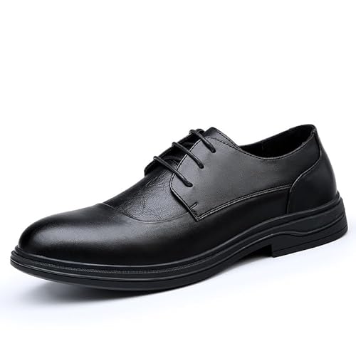 YDNH Formelle Schuhe for Männer mit Schnürung, runde brünierte Zehenpartie, Patchwork-Derby-Schuhe aus Kunstleder, niedrige Oberseite, rutschfest, rutschfest, Business(Color:Schwarz,Size:42 EU) von YDNH