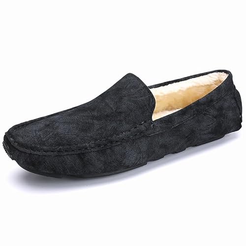 YDNH Herren-Loafer, Kunstpelzfutter, Plüsch-Loafer im Fahrstil, Flacher Absatz, rutschfest, leicht, for Gehen(Color:Black Lined,Size:40 EU) von YDNH