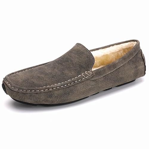 YDNH Herren-Loafer, Kunstpelzfutter, Plüsch-Loafer im Fahrstil, Flacher Absatz, rutschfest, leicht, for Gehen(Color:Khaki Lined,Size:41 EU) von YDNH