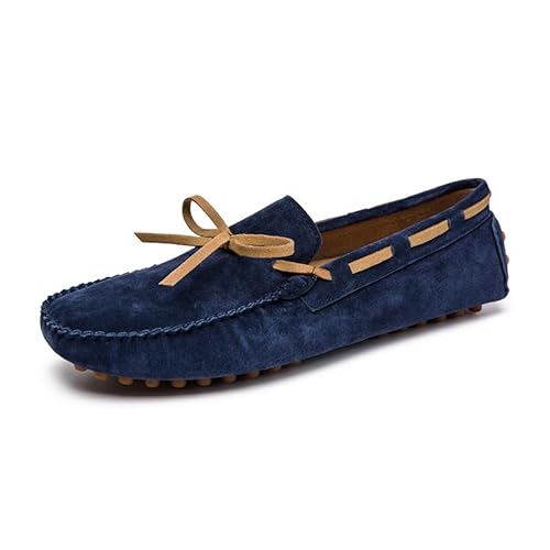 YDNH Herren-Loafer, Wildleder, Mokassins, einfarbig, leicht, Flacher Absatz, Bequeme Slipper for Abschlussball, Party(Color:Blau,Size:45 EU) von YDNH