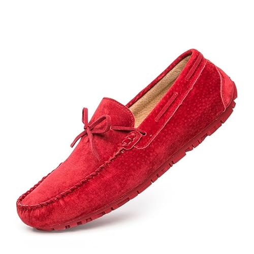 YDNH Herren-Loafer, Wildleder-Mokassins, Bootsschuhe, Bequeme, rutschfeste Party-Slipper mit flachem Absatz(Color:rot,Size:41 EU) von YDNH