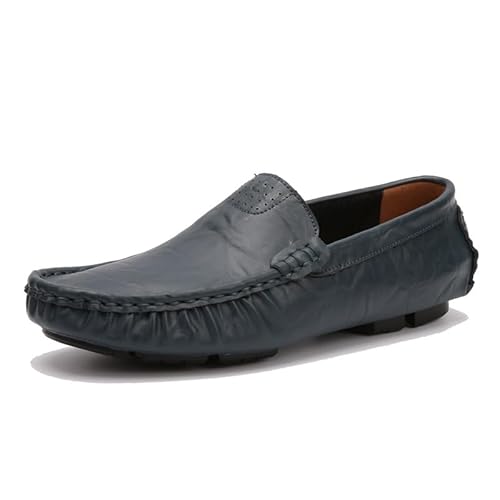 YDNH Herren-Loafer, einfache einfarbige Fahr-Loafer, PU-Leder, Flacher Absatz, rutschfest, leicht, for Gehen, modisch, Slip-on (Color : Blau, Size : 39 EU) von YDNH