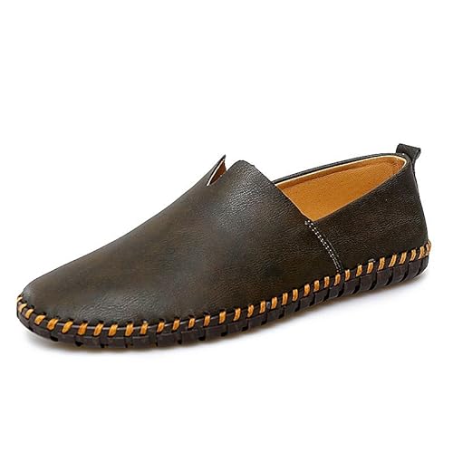 YDNH Herren-Loafer, einfarbig, veganes Leder, leichte, widerstandsfähige, Bequeme, modische Slip-on-Schuhe(Color:Dark Green,Size:43 EU) von YDNH