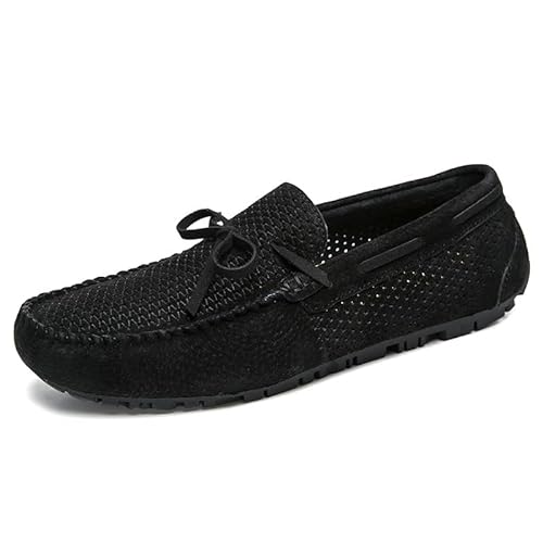 YDNH Herren-Loafer, perforiert, atmungsaktiv, Bootsschuhe, Mokassins, Schuhe, flexibel, widerstandsfähig, rutschfest, for Party, Freizeit, Slip-on(Color:Schwarz,Size:40 EU) von YDNH