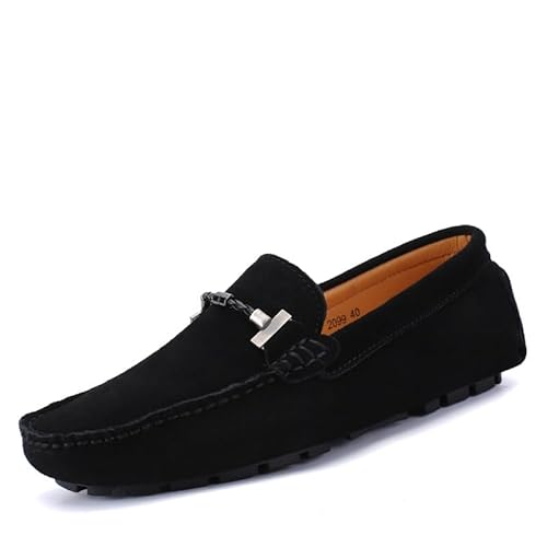 YDNH Herren-Loafer, quadratische Zehenpartie, Nubukleder, Fahrstil-Loafer, bequem, leicht, widerstandsfähig, lässig, for Hineinschlüpfen (Color : Schwarz, Size : 42 EU) von YDNH