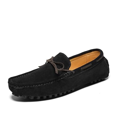 YDNH Herren-Loafer, quadratische Zehenpartie, Nubukleder, Mokassins, Bootsschuhe, leicht, bequem, rutschfest, modisch, for den Abschlussball (Color : Schwarz, Size : 44 EU) von YDNH