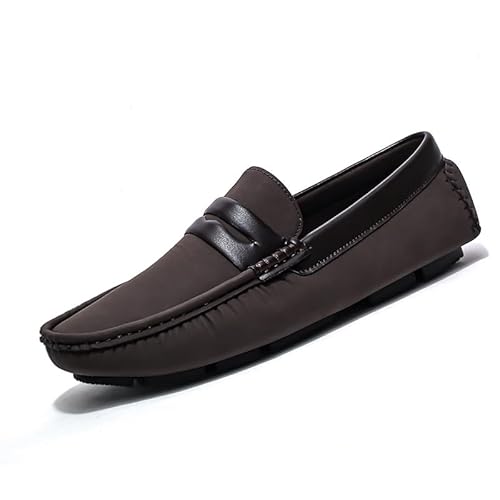 YDNH Herren-Loafer, quadratische Zehenpartie, PU-Leder, Penny-Mokassin, Flexibler, Flacher Absatz, leichte, Klassische Slip-Ons (Color : Braun, Size : 41 EU) von YDNH