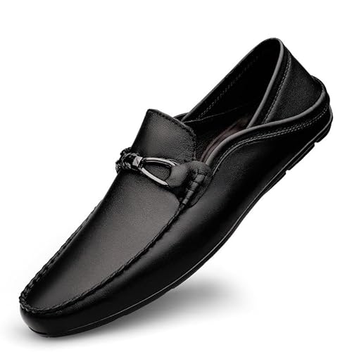 YDNH Herren-Loafer, runde Zehenpartie, Leder-Loafer-Schuhe, bequem, Flacher Absatz, rutschfest, for Hochzeiten im Freien (Color : Schwarz, Size : 38 EU) von YDNH