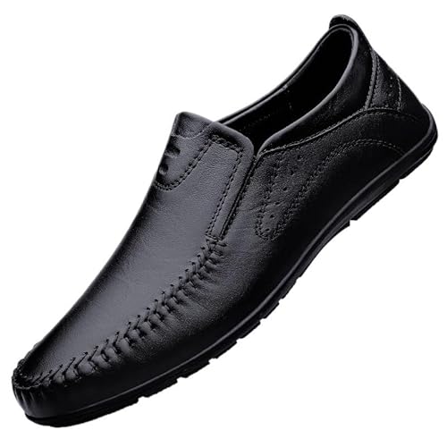 YDNH Herren-Loafer, runde Zehenpartie, Leder-Loafer-Schuhe, flexibel, bequem, rutschfest, modisch, Party-Slipper(Color:Schwarz,Size:43 EU) von YDNH