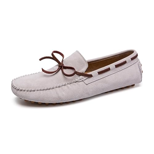 YDNH Herren-Loafer, runde Zehenpartie, Nubukleder, Fahrstil, Mokassins, Loafer, Flacher Absatz, rutschfest, rutschfest, for den Außenbereich (Color : Rice White, Size : 41 EU) von YDNH