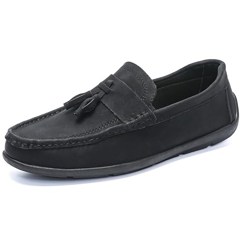 YDNH Herren-Loafer, runde Zehenpartie, PU-Leder, Penny-Loafer, Quaste, rutschfest, flexibel, bequem, Hochzeit, Klassische Slip-Ons (Color : Schwarz, Size : 41 EU) von YDNH