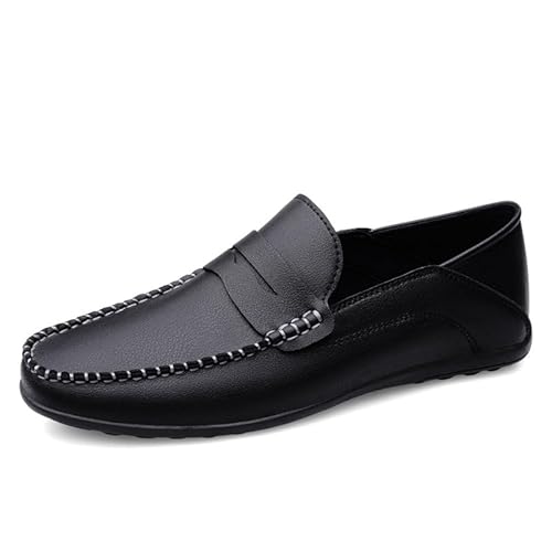 YDNH Herren-Loafer, runde Zehenpartie, einfarbig, Penny-Loafer-Schuh aus Kunstleder, leicht, Flacher Absatz, rutschfest, klassischer Outdoor-Slipper (Color : Schwarz, Size : 43 EU) von YDNH