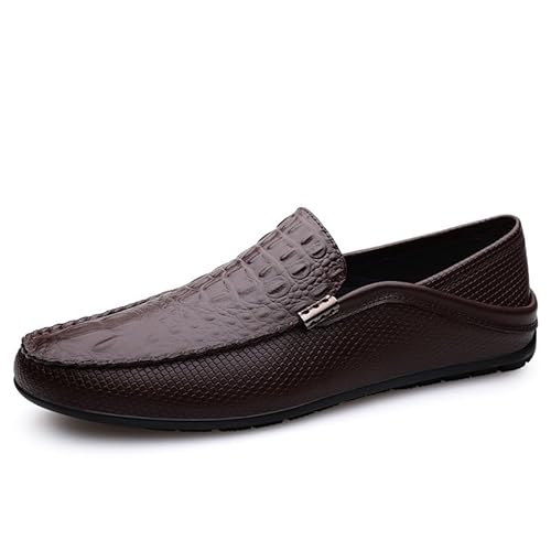 YDNH Herren-Loafer, runde Zehenpartie, veganes Leder, Krokodildruck, leicht, flexibel, Flacher Absatz, Hochzeits-Slipper(Color:Braun,Size:41 EU) von YDNH