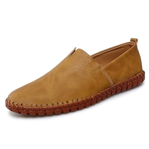 YDNH Herren-Loafer, runde Zehenpartie, veganes Leder, Slipper, Flacher Absatz, rutschfest, rutschfest, for den Abschlussball(Color:Yellow,Size:39 EU) von YDNH