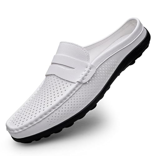 YDNH Herren-Loafer-Schuh, einfarbig, perforiert, veganes Leder, Halbhohe Penny-Loafer-Schuhe, rutschfest, Flacher Absatz, rutschfest, for den Außenbereich (Color : Weiß, Size : 38 EU) von YDNH