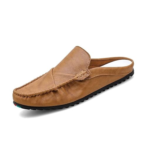 YDNH Herren-Loafer-Schuh, einfarbig, runde Zehenpartie, veganes Leder, halbe Loafer-Schuhe, rutschfest, rutschfest, flexibel, klassischer Slip-On (Color : Braun, Size : 42 EU) von YDNH