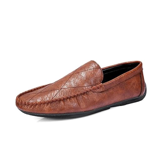 YDNH Herren-Loafer-Schuh, einfarbig, runde Zehenpartie, veganes Leder, rutschfest, leicht, flexibel, for Gehen (Color : Braun, Size : 42 EU) von YDNH