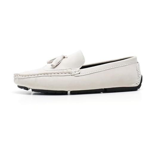 YDNH Herren-Loafer-Schuh, quadratische Zehenpartie, Flügelspitzen, Wildleder, veganes Leder mit Quaste, rutschfest, flexibel, leicht, for Gehen, klassischer Slip-on (Color : Weiß, Size : 40 EU) von YDNH