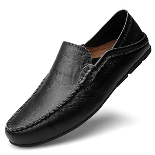 YDNH Herren-Loafer-Schuh, runde Zehenpartie, Kunstleder-Loafer-Schuhe, Flacher Absatz, flexibel, widerstandsfähig, klassischer Slip-On (Color : Schwarz, Size : 44 EU) von YDNH