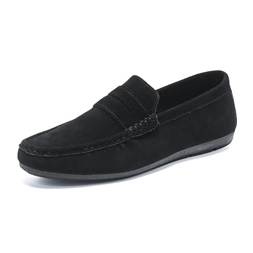 YDNH Herren-Loafer-Schuh, runde Zehenpartie, Wildleder, Vamp, Penny-Loafer-Schuh, rutschfest, flexibel, rutschfest, Hochzeits-Slipper (Color : Schwarz, Size : 41 EU) von YDNH