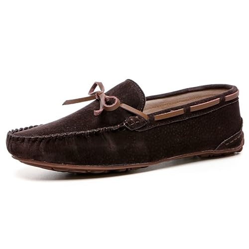 YDNH Herren-Loafer-Schuh, runde Zehenpartie, Wildleder, Vamp-Mokassins, Bootsschuhe, Flexibler, Rutschfester, Flacher Absatz, lässiger Walking-Slip-on (Color : Braun, Size : 38 EU) von YDNH