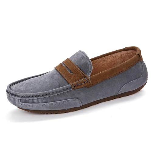 YDNH Herren-Loafer-Schuh, runde Zehenpartie, Wildleder-Vamp-Penny-Loafer, rutschfest, leicht, Flacher Absatz, modische, lässige Slip-Ons(Color:Gray,Size:44 EU) von YDNH