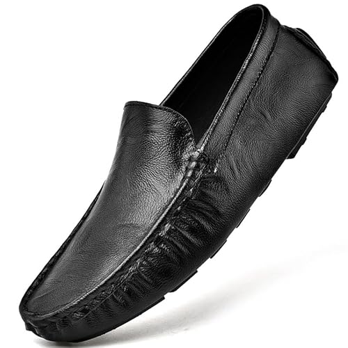 YDNH Herren-Loafer-Schuh, runde Zehenpartie, einfarbig, Fahrstil, Loafer, veganes Leder, rutschfest, Flacher Absatz, rutschfest, modische Slip-Ons for Hochzeiten(Color:Schwarz,Size:42 EU) von YDNH