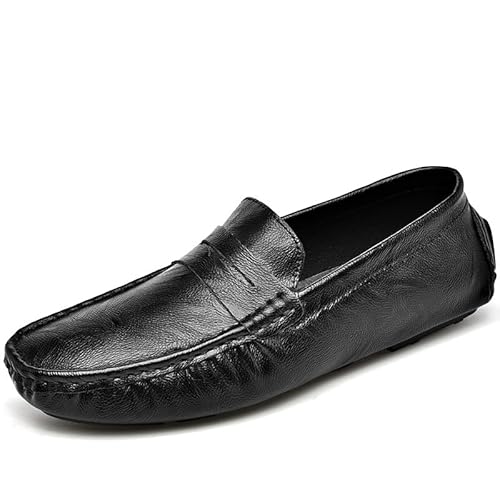 YDNH Herren-Loafer-Schuh, runde Zehenpartie, einfarbig, Penny-Loafer, Flacher Absatz, flexibel, leicht, lässig, modisch, for Hineinschlüpfen(Color:Schwarz,Size:42 EU) von YDNH