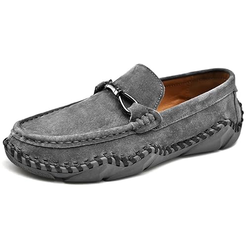 YDNH Herren-Loafer-Schuh, runde Zehenpartie, einfarbig, Wildleder-Loafer-Schuhe, leicht, rutschfest, flexibel, klassischer Slip-On (Color : Gray, Size : 44 EU) von YDNH