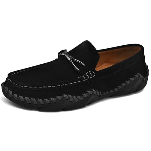 YDNH Herren-Loafer-Schuh, runde Zehenpartie, einfarbig, Wildleder-Loafer-Schuhe, leicht, rutschfest, flexibel, klassischer Slip-On (Color : Schwarz, Size : 41 EU) von YDNH