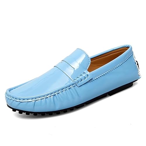 YDNH Herren-Loafer-Schuh, runder Zehenbereich, Leder, Penny-Loafer for Fahren, flexibel, rutschfest, leicht, for Gehen, lässige Slip-Ons (Color : Sky Blue, Size : 38 EU) von YDNH