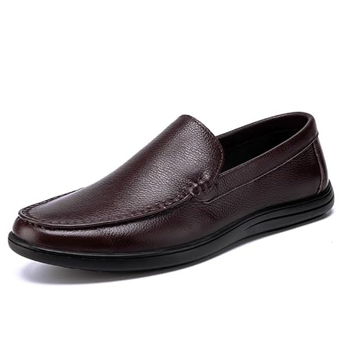 YDNH Herren-Loafer-Schuh, runder Zehenbereich, einfarbig, Leder, bequem, flexibel, rutschfest, for den Außenbereich, Freizeit-Slipper (Color : Braun, Size : 43 EU) von YDNH