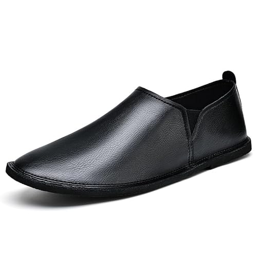 YDNH Herren-Loafer-Schuhe, einfarbig, runde Zehen-Loafer-Schuhe, flexibel, rutschfest, rutschfest, Hochzeit, Walking, Slip-Ons (Color : Schwarz, Size : 44.5 EU) von YDNH