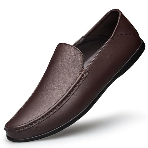 YDNH Herren-Loafer-Schuhe, einfarbig, runde Zehenpartie, Leder-Loafer-Schuhe, rutschfest, bequem, flexibel, for den Außenbereich (Color : Braun, Size : 36 EU) von YDNH