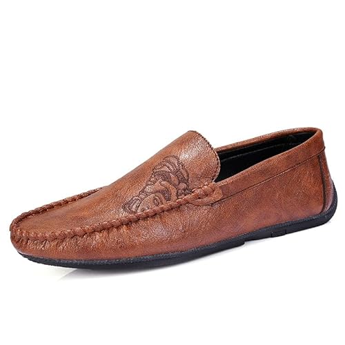 YDNH Herren-Loafer-Schuhe, einfarbig, runde Zehenpartie, veganes Leder, rutschfest, Flacher Absatz, leicht, for Hochzeiten (Color : Braun, Size : 41 EU) von YDNH