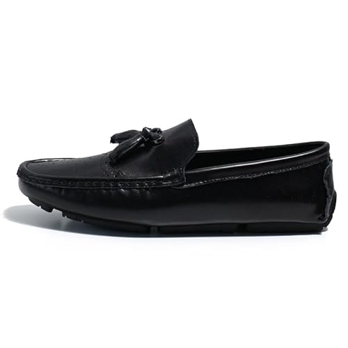 YDNH Herren-Loafer-Schuhe, quadratische Zehenpartie, Brogue-geprägte Flügelspitzen mit Quaste, Slipper for Fahren, rutschfest, Flacher Absatz, Flexible Mode, for Gehen(Color:Schwarz,Size:40 EU) von YDNH