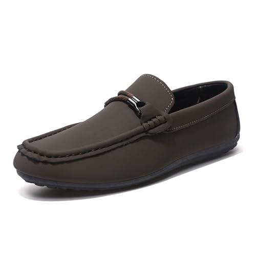 YDNH Herren-Loafer-Schuhe, quadratische Zehenpartie, Kunstleder, Schürzenkappe, Mokassins, Schuhe, Flacher Absatz, bequem, leicht, modisch, Hochzeit, Slip-on (Color : Braun, Size : 40 EU) von YDNH