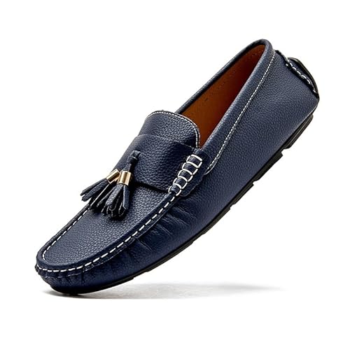 YDNH Herren-Loafer-Schuhe, quadratische Zehenpartie, PU-Leder, Penny-Fahrer-Loafer, Flacher Absatz, rutschfest, bequem, Hochzeit, Walking, Slip-on (Color : Blau, Size : 40 EU) von YDNH