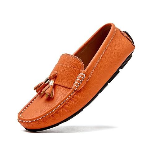 YDNH Herren-Loafer-Schuhe, quadratische Zehenpartie, PU-Leder, Penny-Fahrer-Loafer, Flacher Absatz, rutschfest, bequem, Hochzeit, Walking, Slip-on (Color : Orange, Size : 39 EU) von YDNH