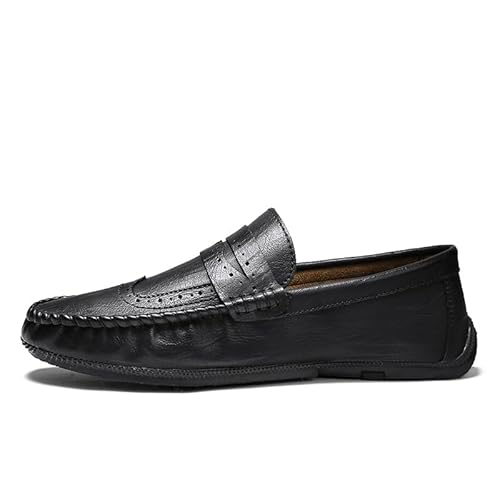 YDNH Herren-Loafer-Schuhe, runde Zehenpartie, PU-Leder, Penny-Loafer, bequemer Flacher Absatz, Flexibler Outdoor-Slipper (Color : Schwarz, Size : 43 EU) von YDNH