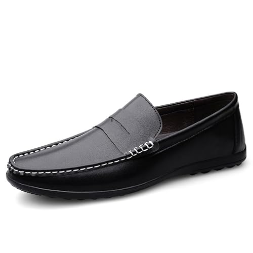 YDNH Herren-Loafer-Schuhe, runde Zehenpartie, einfarbig, Penny-Loafer, PU-Leder, bequem, Flacher Absatz, beständig, lässig, for Hineinschlüpfen(Color:Schwarz,Size:43 EU) von YDNH