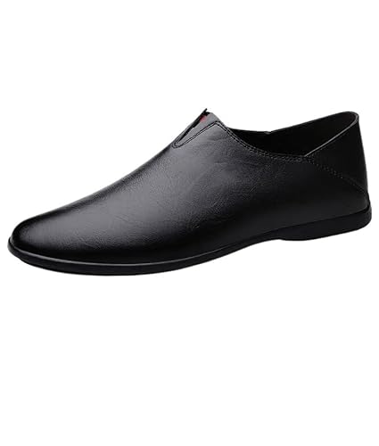 YDNH Herren-Loafer mit runder Zehenpartie, einfarbig, veganes Leder, leicht, flexibel, Flacher Absatz, Party-Slipper(Color:Schwarz,Size:43 EU) von YDNH